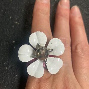 Handcrafted White Floral Spike Ring Size 7
